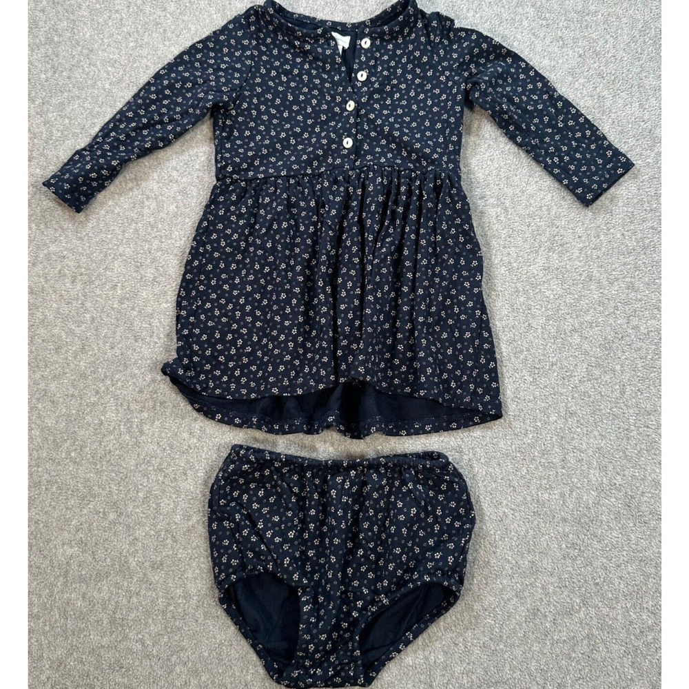 Ralph Lauren Floral Set Dress and Matching Bloomers Baby Girl 9 Month Navy Blue